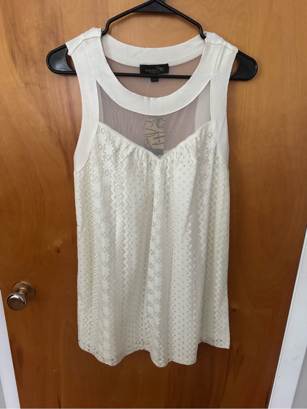 Suzanne Betro Ivory Lace Panel Mesh Yoke Tank NWT